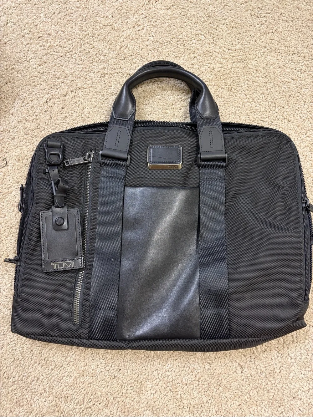 Tumi Black Nylon Laptop Briefcase with Leather Accents